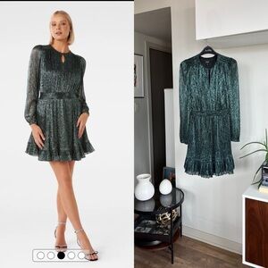 Ever New Goldie Long Sleeve Plisse Mini Wedding Guest Cocktail Formal Dress Sz 4